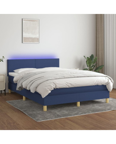 Sommier à lattes de lit avec matelas LED Bleu 140x190 cm Tissu | Mobilier & Déco