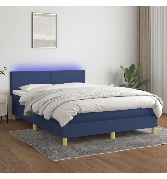 Sommier à lattes de lit avec matelas LED Bleu 140x190 cm Tissu | Mobilier & Déco