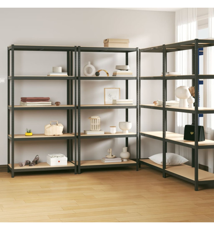 Étagères à 5 niveaux 4pcs Anthracite Acier et bois d'ingénierie | Mobilier & Déco