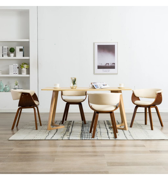 Chaises à manger lot de 4 crème bois courbé et similicuir | Mobilier & Déco