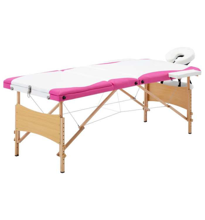 Table de massage pliable 3 zones Bois Blanc et rose | Mobilier & Déco