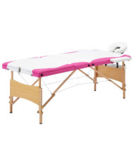 Table de massage pliable 3 zones Bois Blanc et rose | Mobilier & Déco