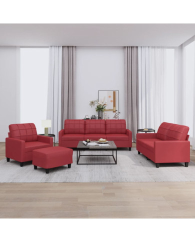 Ensemble de canapés 4 pcs et coussins Rouge bordeaux Similicuir | Mobilier & Déco