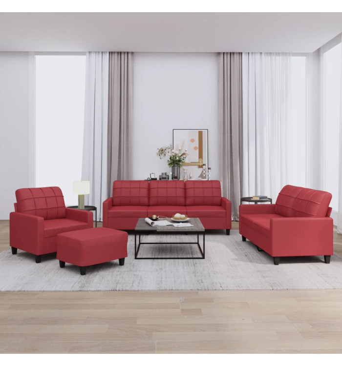 Ensemble de canapés 4 pcs et coussins Rouge bordeaux Similicuir | Mobilier & Déco