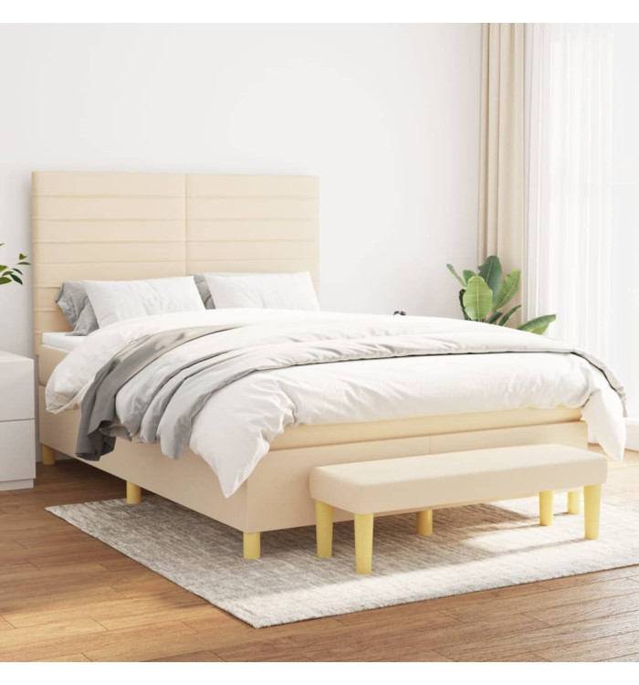Sommier à lattes de lit avec matelas Crème 140x200 cm Tissu | Mobilier & Déco