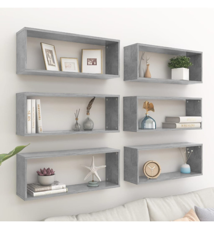 Étagères murales cube 6 pcs Gris béton Bois d’ingénierie | Mobilier & Déco