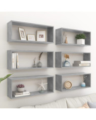 Étagères murales cube 6 pcs Gris béton Bois d’ingénierie | Mobilier & Déco