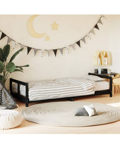 Cadre de lit pour enfants noir 80x200 cm bois de pin massif | Mobilier & Déco