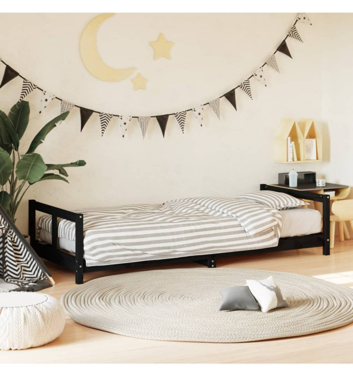 Cadre de lit pour enfants noir 80x200 cm bois de pin massif | Mobilier & Déco