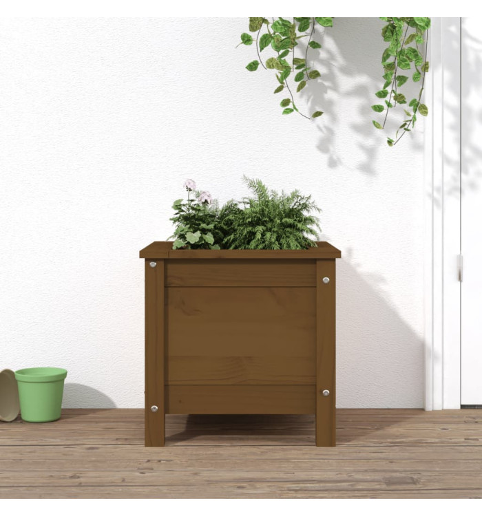 Jardinière marron miel 40x40x39 cm bois massif de pin | Mobilier & Déco