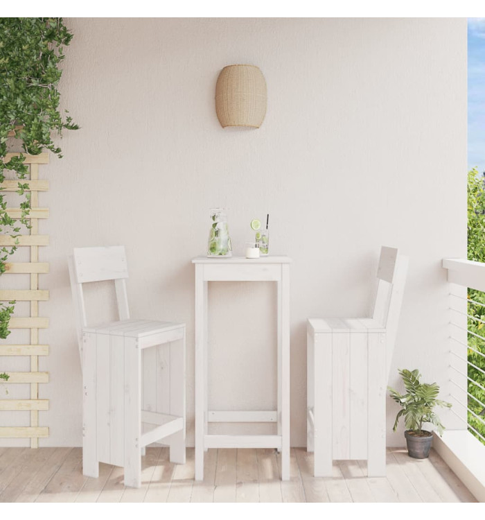 Tabourets de bar lot de 2 blanc 40x48,5x115,5cm bois massif pin | Mobilier & Déco