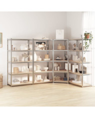 Étagères à 5 niveaux 4 pcs Argenté Acier et bois d'ingénierie | Mobilier & Déco
