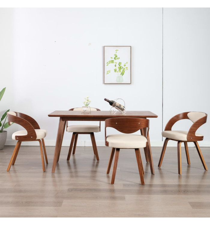 Chaises à manger lot de 4 crème bois courbé et similicuir | Mobilier & Déco