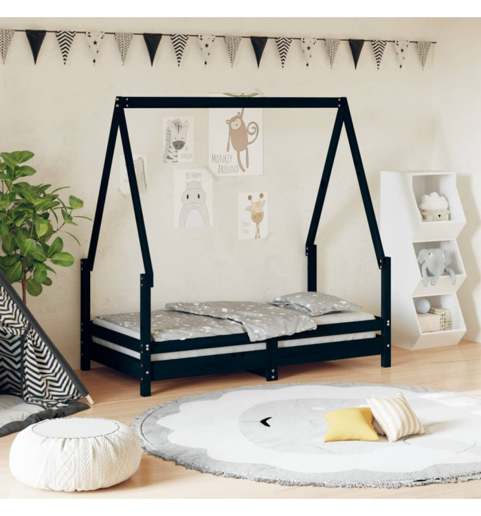 Cadre de lit pour enfant noir 70x140 cm bois de pin massif | Mobilier & Déco