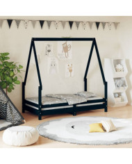 Cadre de lit pour enfant noir 70x140 cm bois de pin massif | Mobilier & Déco