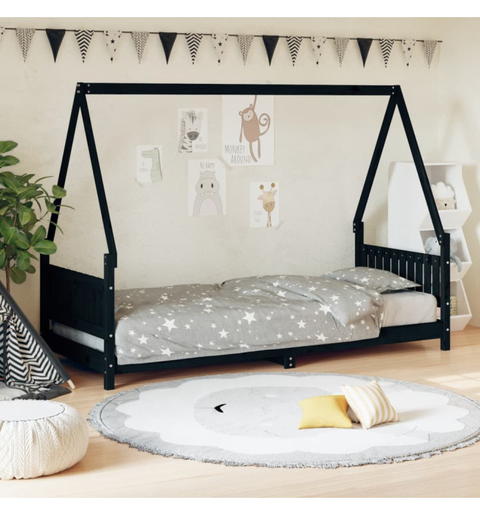 Cadre de lit pour enfants noir 80x200 cm bois de pin massif | Mobilier & Déco