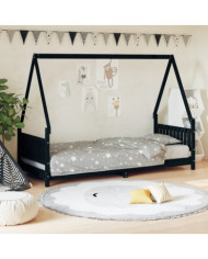 Cadre de lit pour enfants noir 80x200 cm bois de pin massif | Mobilier & Déco