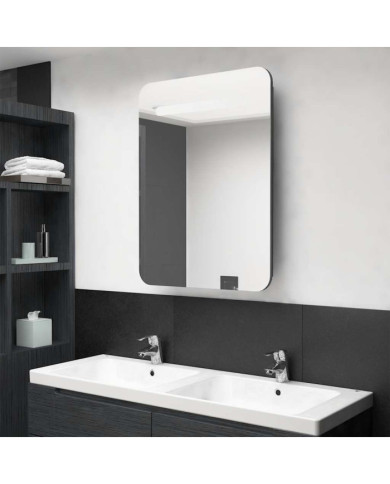 Armoire de salle de bain à miroir LED gris brillant 60x11x80 cm | Mobilier & Déco