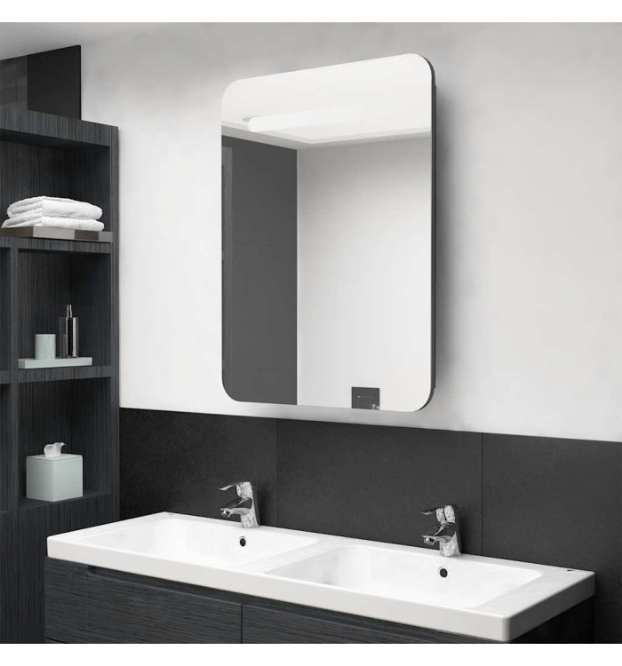 Armoire de salle de bain à miroir LED gris brillant 60x11x80 cm | Mobilier & Déco