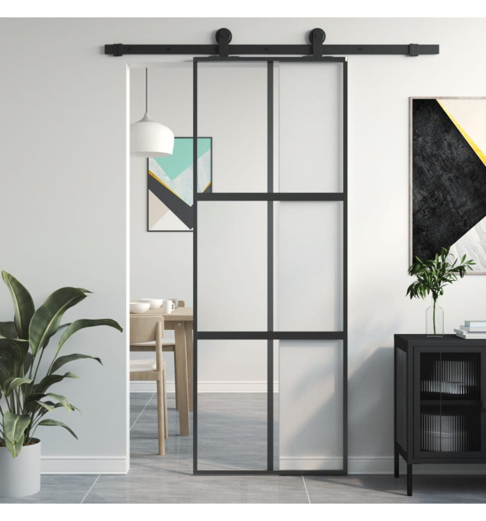 Porte coulissante noir 76x205 cm verre trempé aluminium | Mobilier & Déco