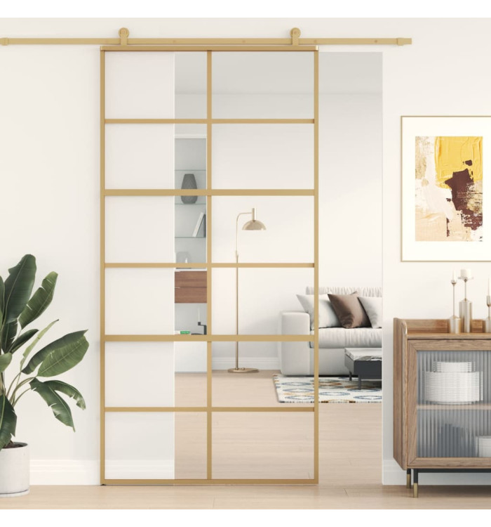 Porte coulissante doré 102,5x205cm verre ESG clair et aluminium | Mobilier & Déco