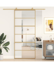 Porte coulissante doré 90x205 cm verre ESG clair et aluminium | Mobilier & Déco
