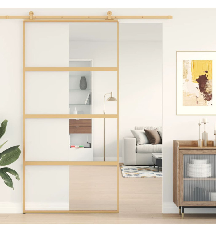 Porte coulissante doré 102,5x205cm verre ESG clair et aluminium | Mobilier & Déco