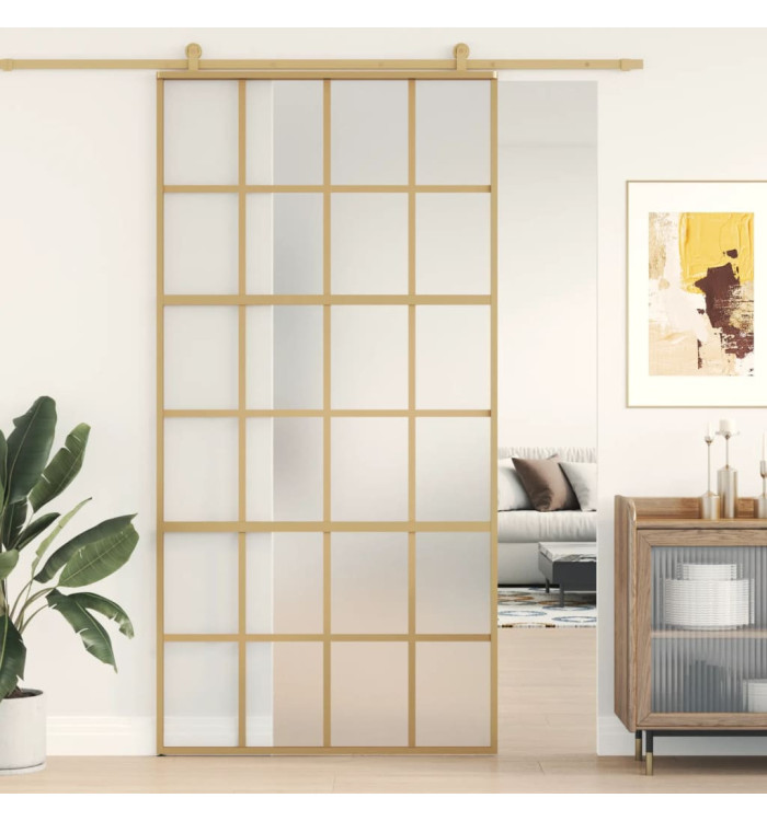 Porte coulissante doré 102,5x205 cm verre ESG dépoli aluminium | Mobilier & Déco