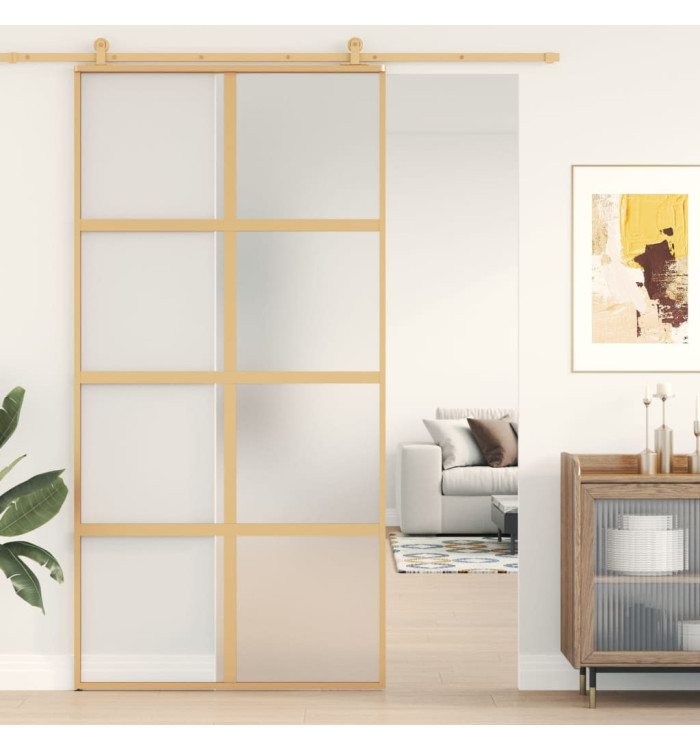 Porte coulissante doré 102,5x205 cm verre ESG dépoli aluminium | Mobilier & Déco