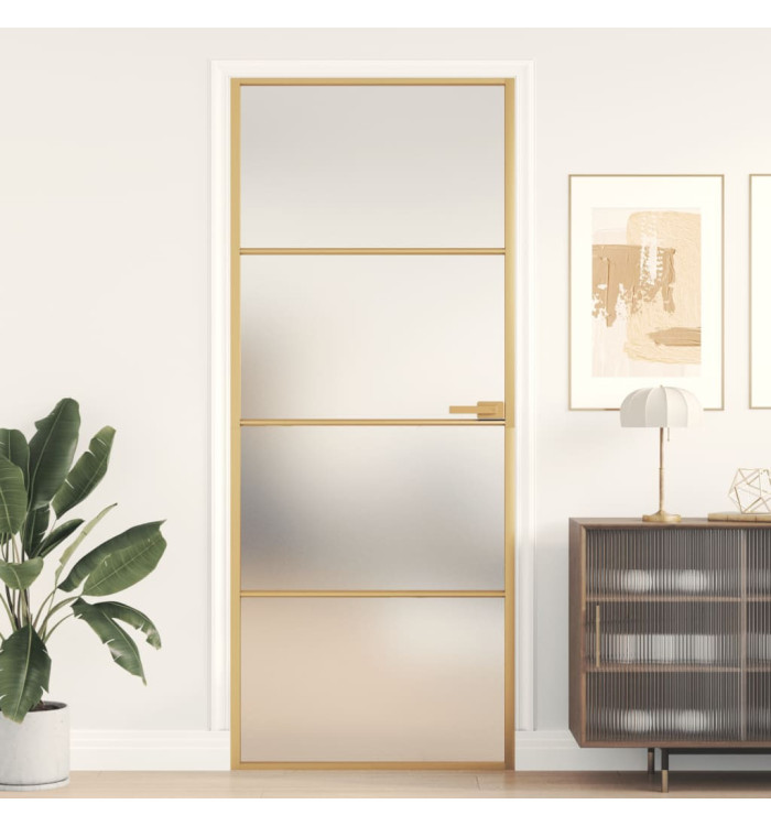 Porte intérieure mince doré 83x201,5 cm verre trempé aluminium | Mobilier & Déco