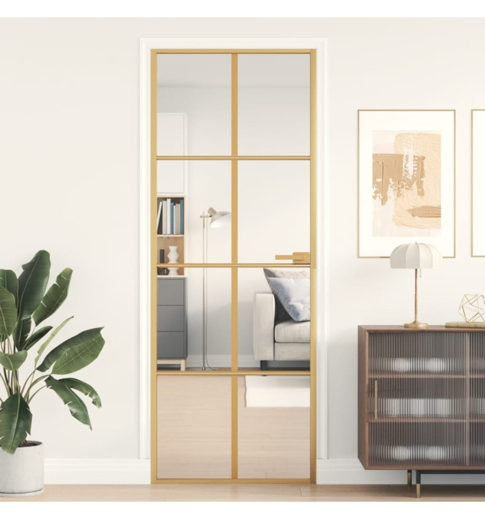 Porte intérieure mince doré 76x201,5 cm verre trempé aluminium | Mobilier & Déco