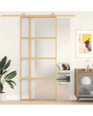 Porte coulissante doré 90x205 cm verre ESG dépoli et aluminium | Mobilier & Déco