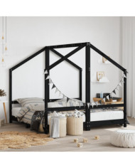 Cadre de lit pour enfant noir 2x(80x160) cm bois de pin massif | Mobilier & Déco