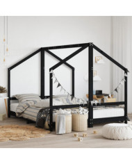 Cadre de lit pour enfants noir 2x(80x200) cm bois de pin massif | Mobilier & Déco