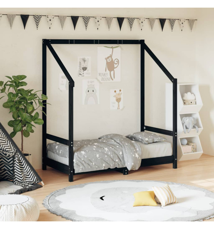 Cadre de lit pour enfant noir 70x140 cm bois de pin massif | Mobilier & Déco
