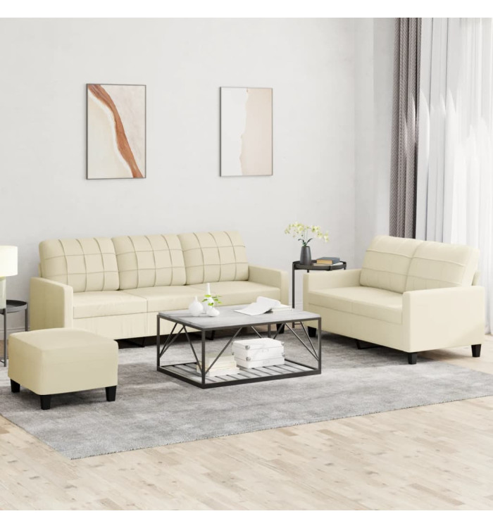 Ensemble de canapés 3 pcs avec coussins Crème Similicuir | Mobilier & Déco