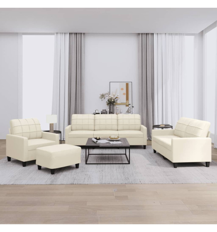 Ensemble de canapés 4 pcs avec coussins Crème Similicuir | Mobilier & Déco