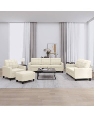 Ensemble de canapés 4 pcs avec coussins Crème Similicuir | Mobilier & Déco
