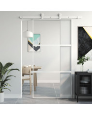 Porte coulissante blanc 102,5x205 cm verre trempé aluminium | Mobilier & Déco