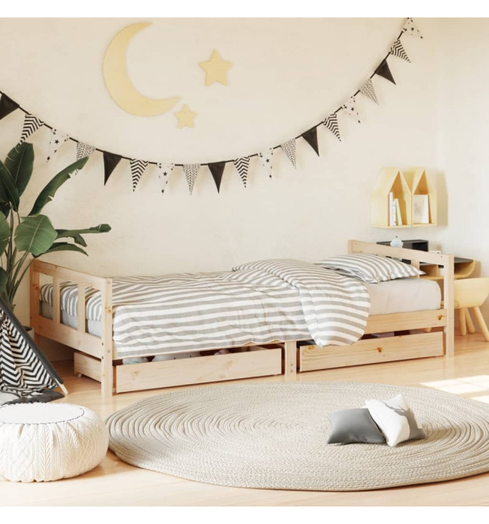 Cadre de lit enfant avec tiroirs 90x200 cm bois de pin massif | Mobilier & Déco