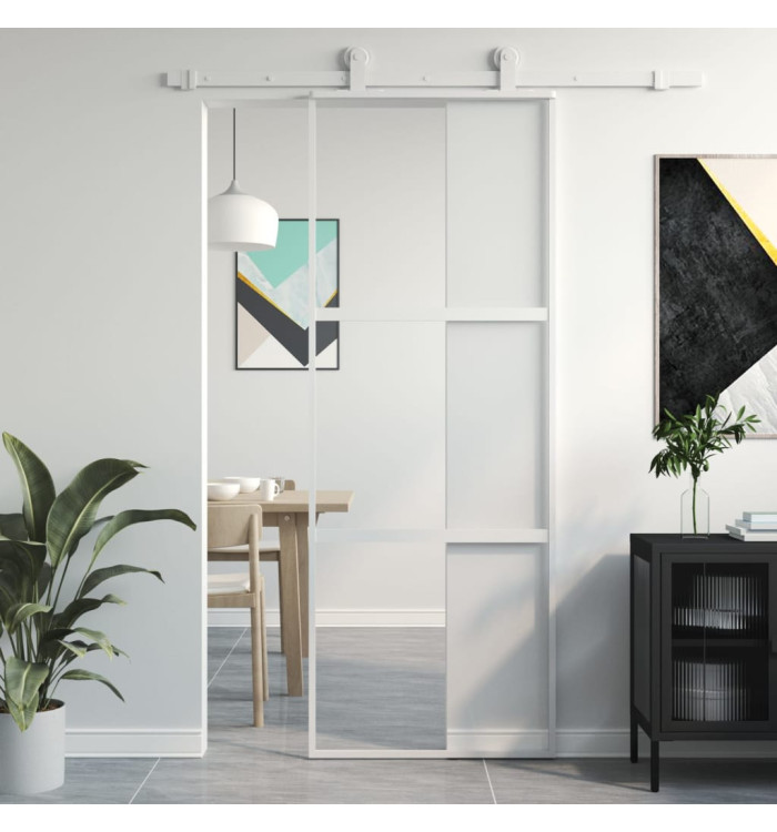 Porte coulissante blanc 76x205 cm verre trempé aluminium | Mobilier & Déco