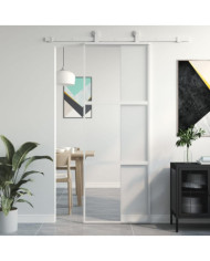 Porte coulissante blanc 76x205 cm verre trempé aluminium | Mobilier & Déco