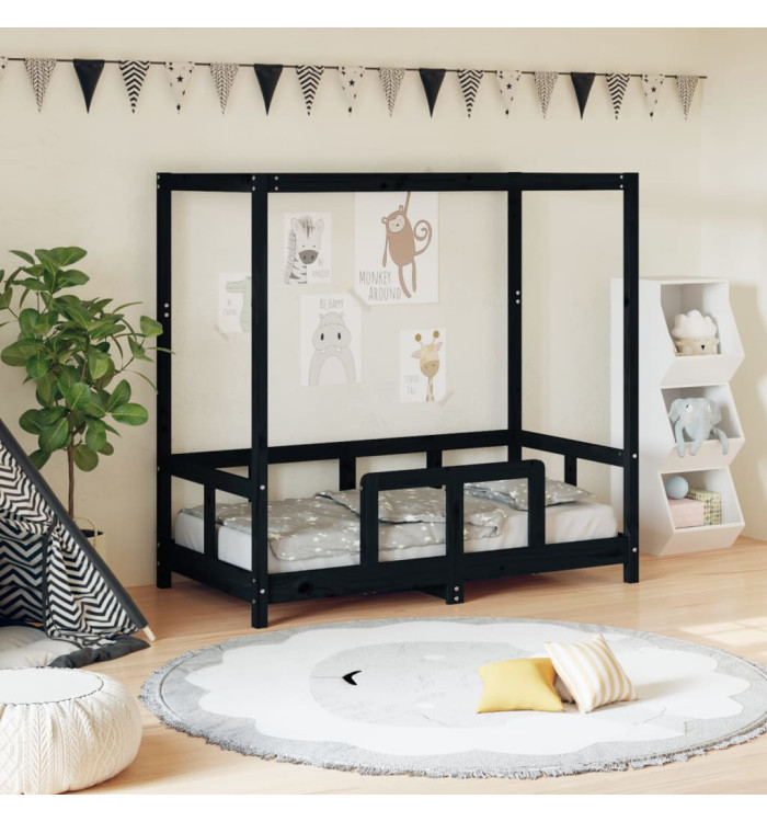 Cadre de lit pour enfant noir 70x140 cm bois de pin massif | Mobilier & Déco