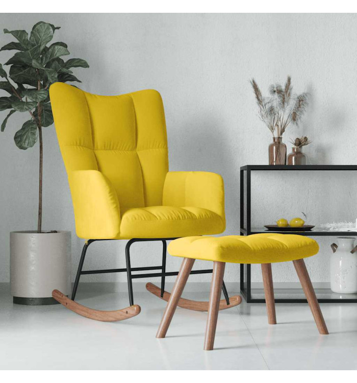 Chaise à bascule avec repose-pied Jaune moutarde Velours | Mobilier & Déco
