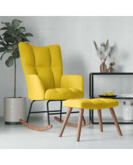 Chaise à bascule avec repose-pied Jaune moutarde Velours | Mobilier & Déco
