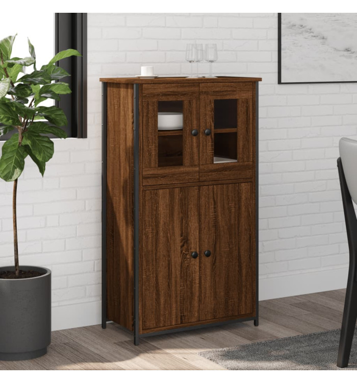Buffet haut chêne marron 62x32x106,5 cm bois d'ingénierie | Mobilier & Déco