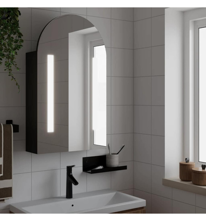 Armoire de bain à miroir avec LED arquée noir 42x13x70 cm | Mobilier & Déco
