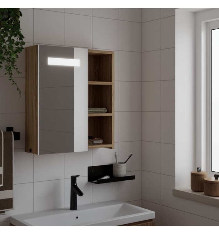 Armoire de salle de bain à miroir avec LED chêne 45x13x52 cm | Mobilier & Déco