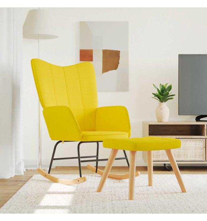 Chaise à bascule avec tabouret Jaune moutarde Tissu | Mobilier & Déco