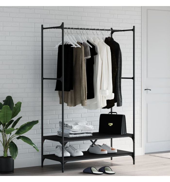 Porte-vêtements avec étagères noir bois d'ingénierie | Mobilier & Déco